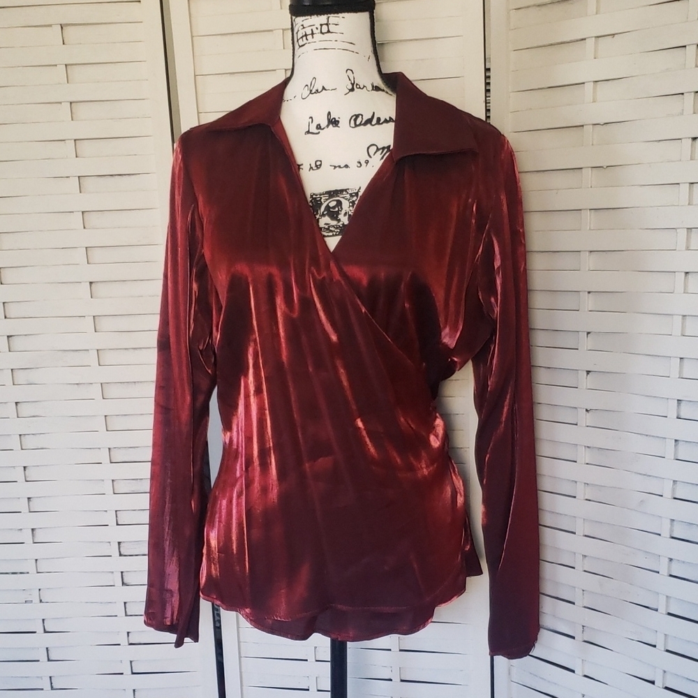 Lane Bryant Dark Red Wrap Blouse Long Sleeves New Size 14/16